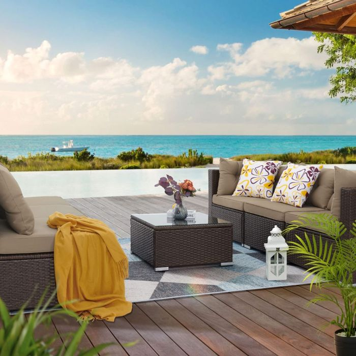 8Pcs Patio Furniture Set with Cover, All-Weather Rattan Patio Conversation Set,Outdoor Sectional Sofa PE Wicker Outside Couch with Table and Cushions for Porch Lawn Garden Backyard