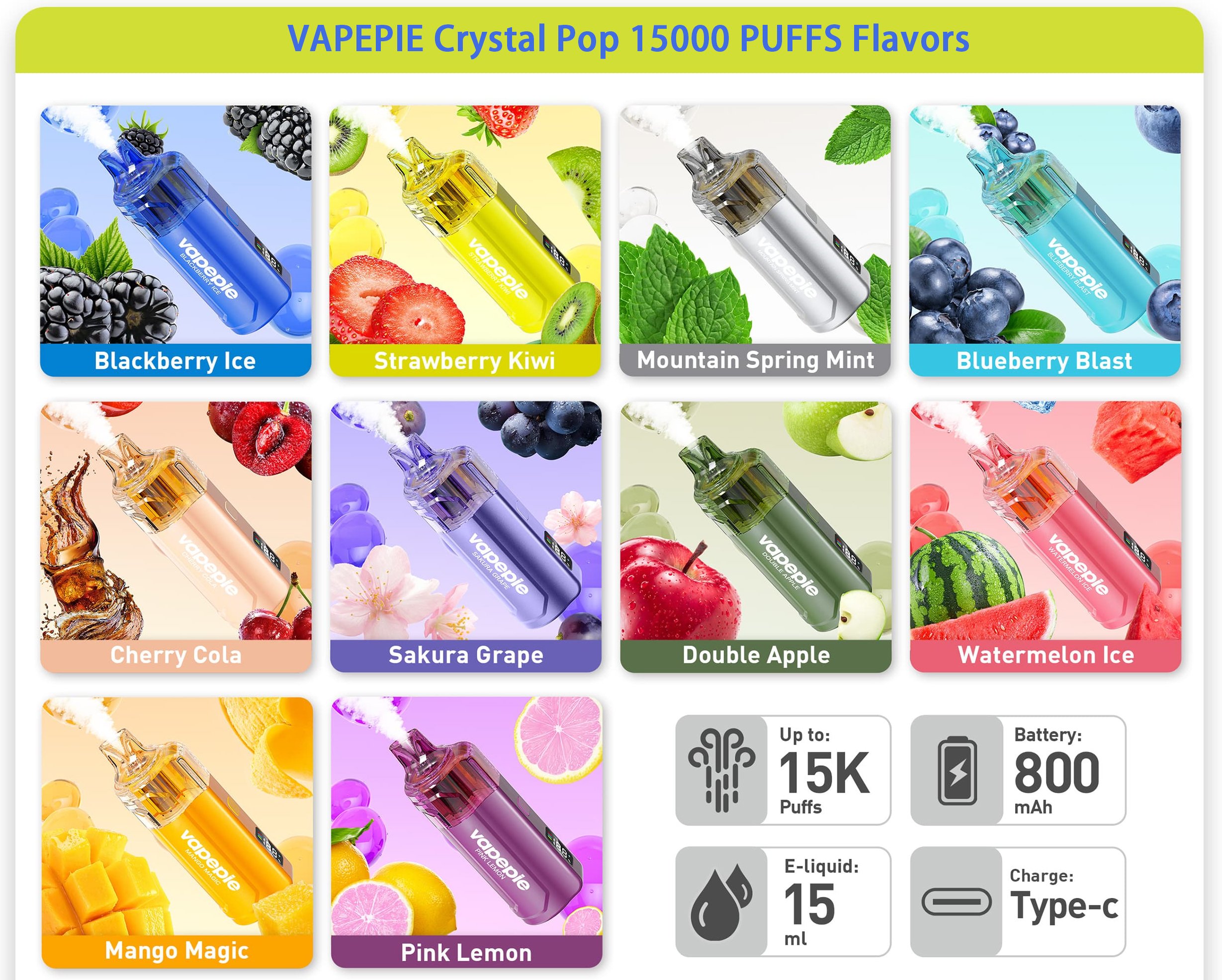 VAPEPIE Crystal Pop 15000 PUFFS Flavors
