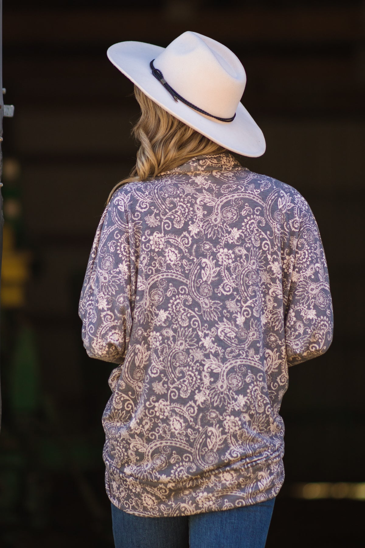 Grey and Beige Paisley Print Cocoon Cardigan