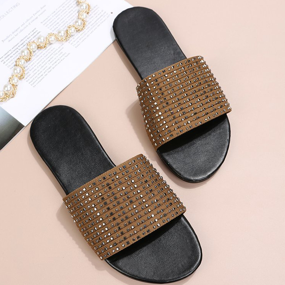 Castillotigo™ Nuevas zapatillas planas de diamantes de imitación de color sólido de verano