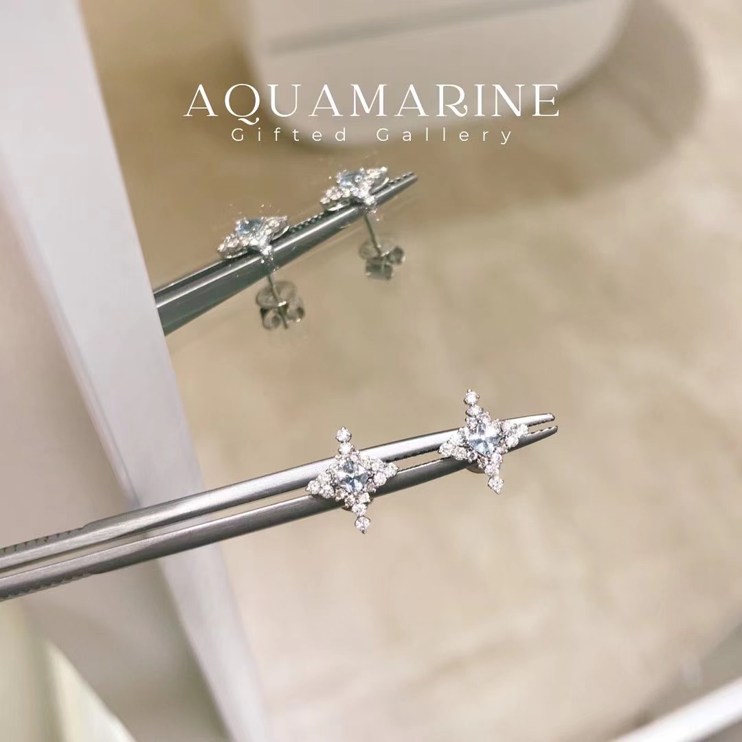 Bespoke＊Aquamarine Blings Diamond Earrings by Gifted Gallery