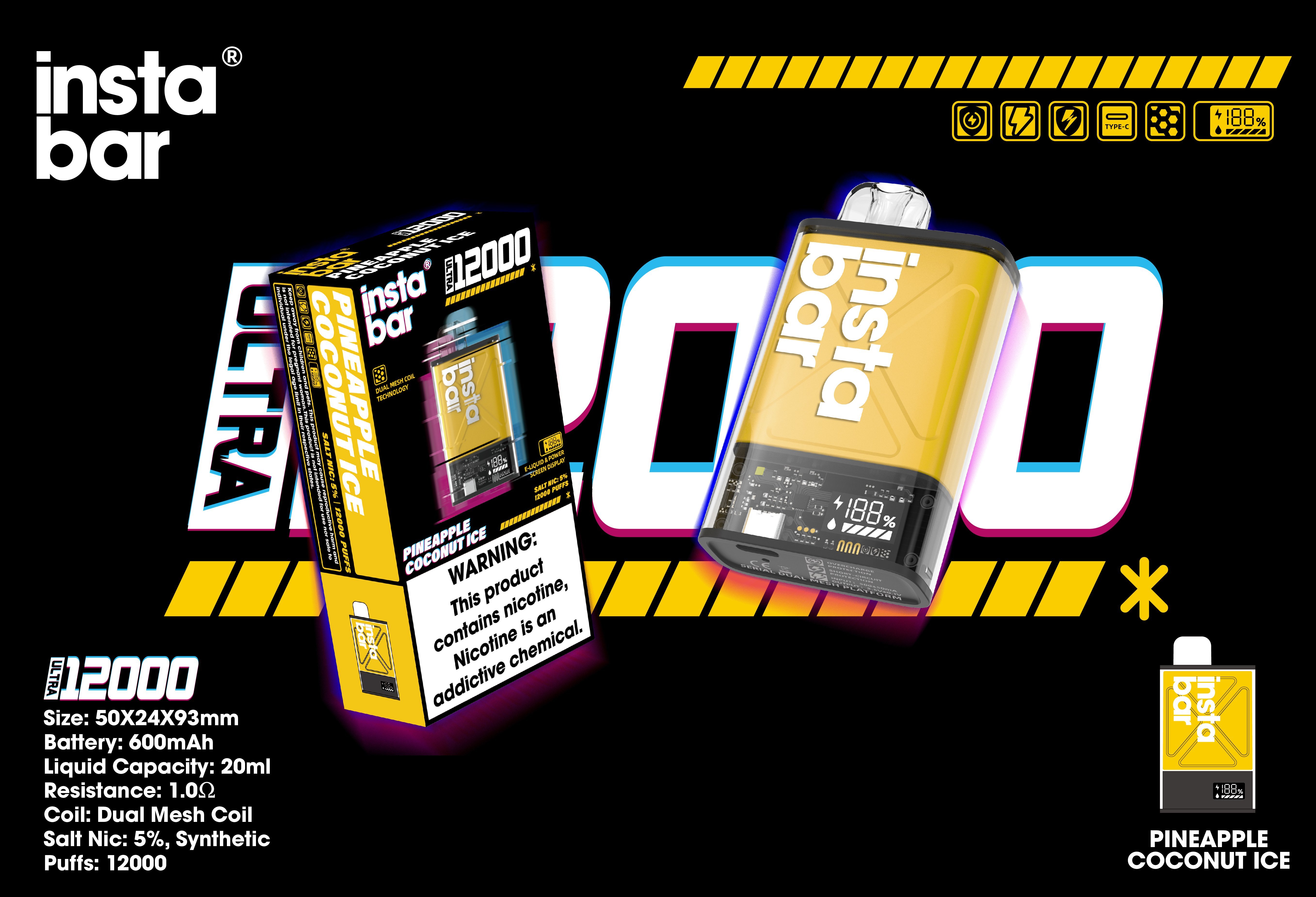 INSTABAR IU12000 PUFFS - Pineapple-coconut ice cream flavor