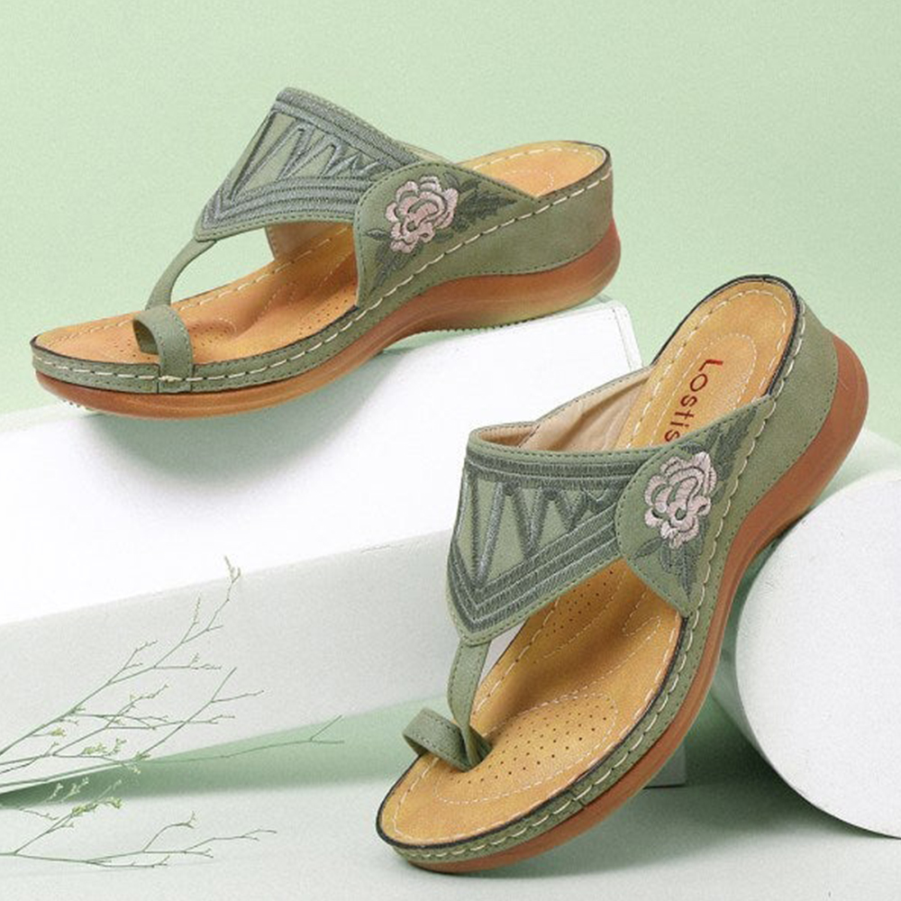 Castillotigo™ Nuevas sandalias de cuña con bordado de flores de verano