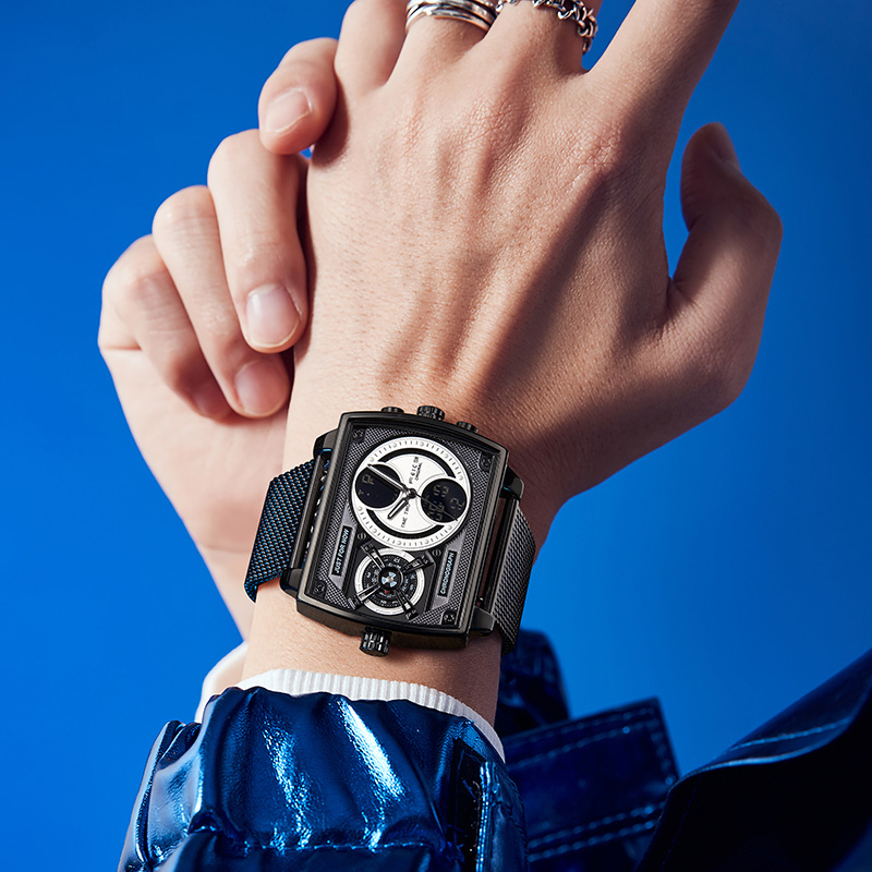 Feice FK814 New Multi-functional Men's Watch Square Large Dial Trendy Fashion Quartz Watch