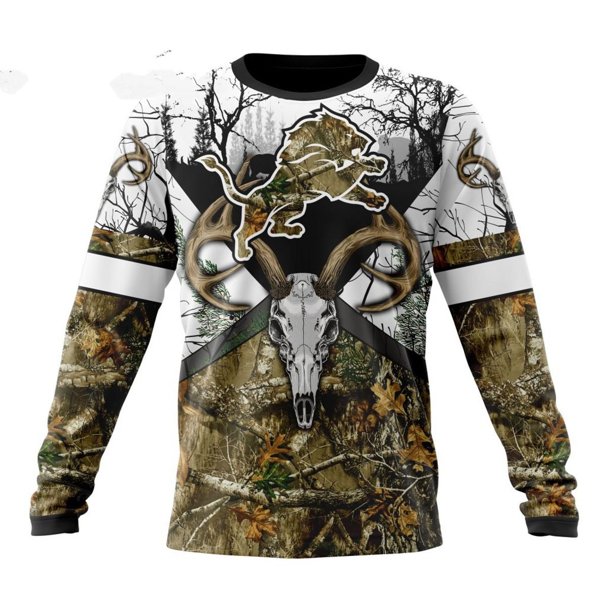 DETROIT LIONS DEER SKULL AND FOREST 3D HOODIE