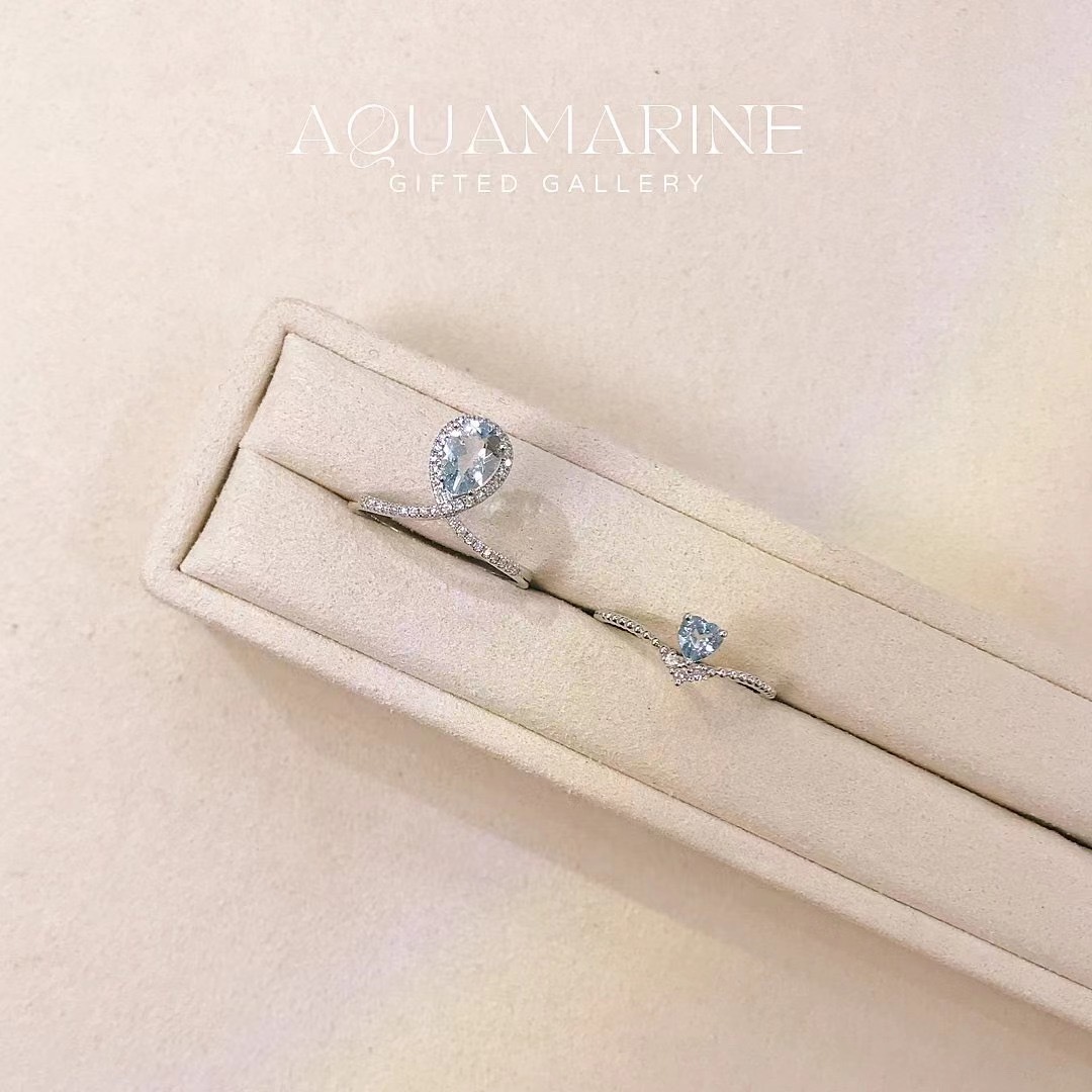 Aquamarine V set Ring By Gifted Gallery