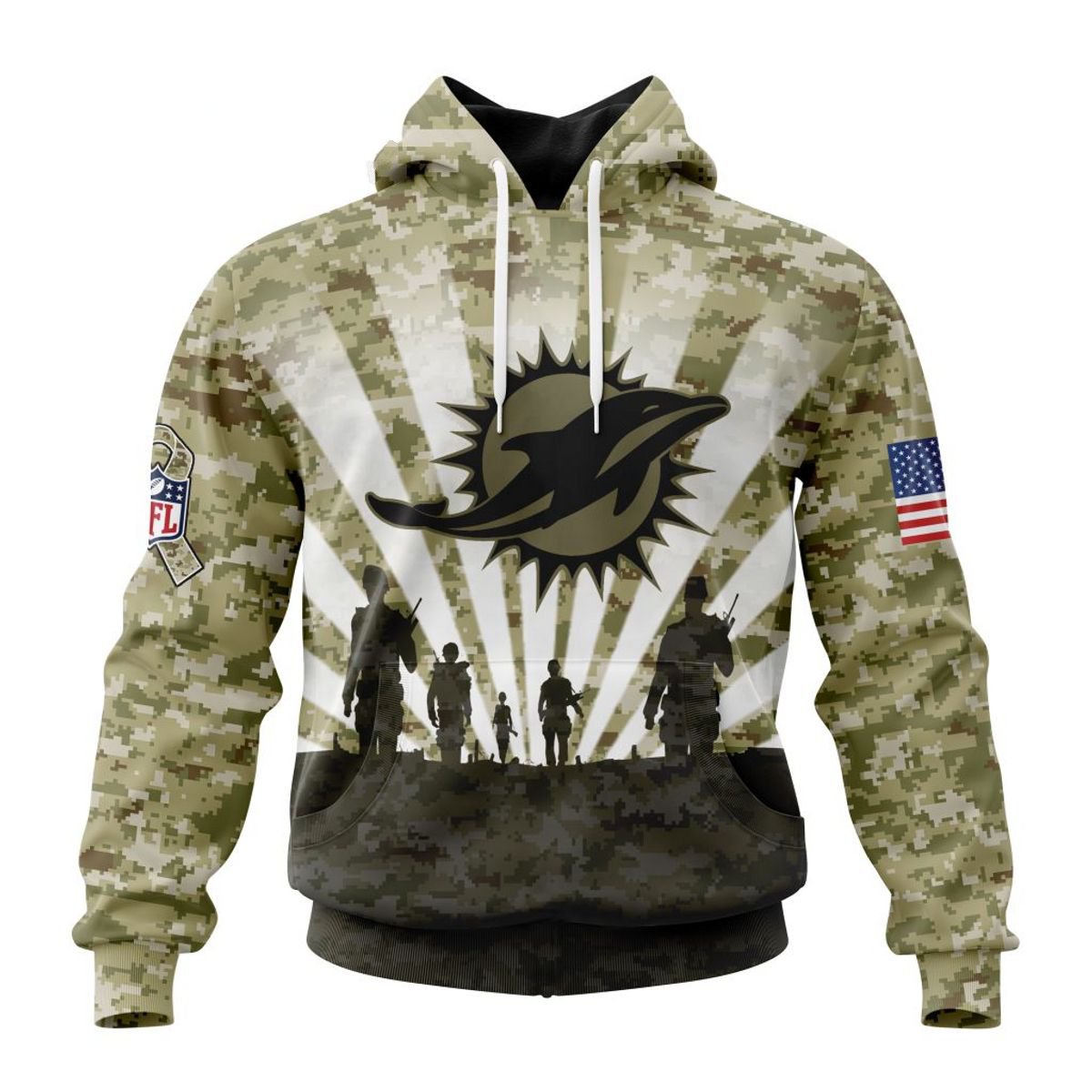 MIAMI DOLPHINS 3D HOODIE HONOR VETERANS