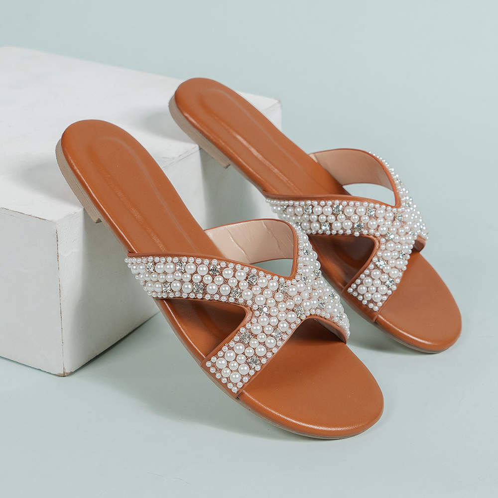 Castillotigo™ Nuevas zapatillas de perlas planas cruzadas de verano