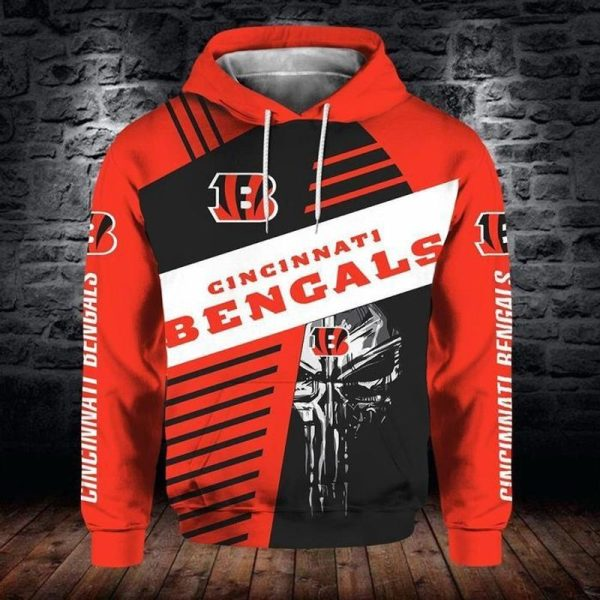 CINCINNATI BENGALS 3D HOODIE SKULL 107