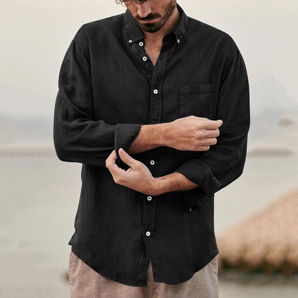 Castillotigo™ Camisa de solapa de hombre vintage casual de color sólido
