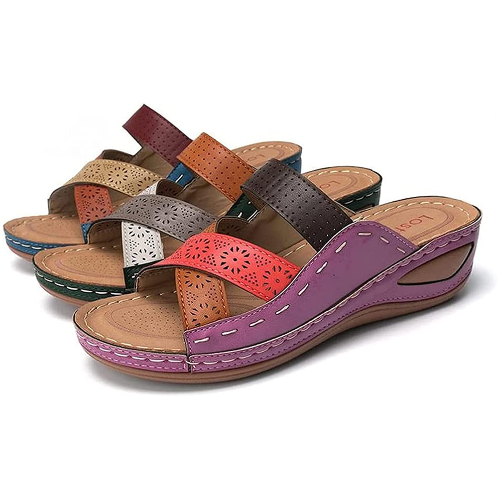 Castillotigo™ Nuevas sandalias de cuña cruzada Colorblock de verano