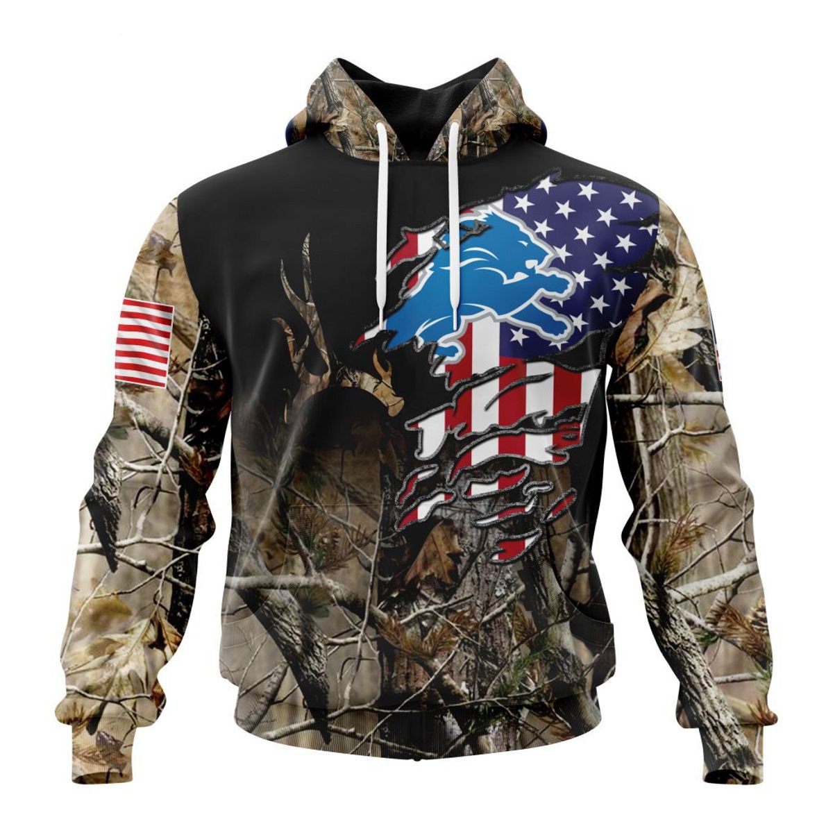 DETROIT LIONS 3D HOODIE CAMO REALTREE HUNTING