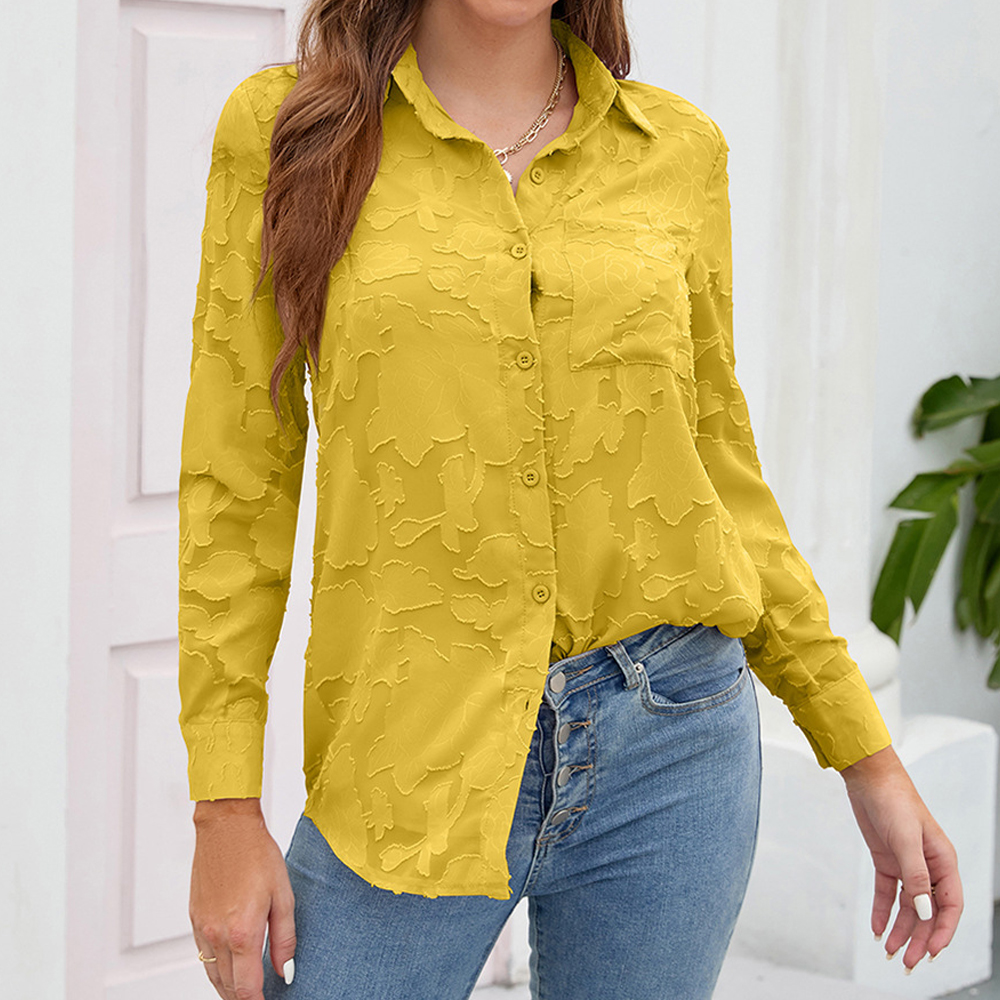 Castillotigo™ Camisa de manga larga de color sólido hueco de encaje para mujer