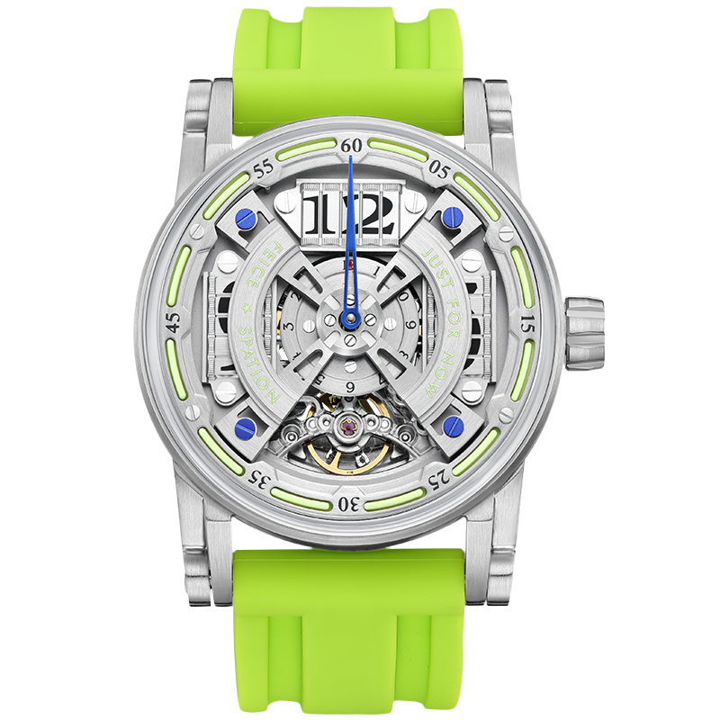 FEICE Orologio Uomo Automatico Scheletrato - 44mm Acciaio Con Cinturino In Silicone Verde