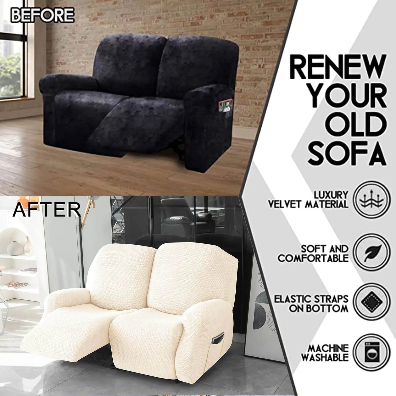 Textured Grid Loveseat Recliner Cover Double Recliner Couch Cover