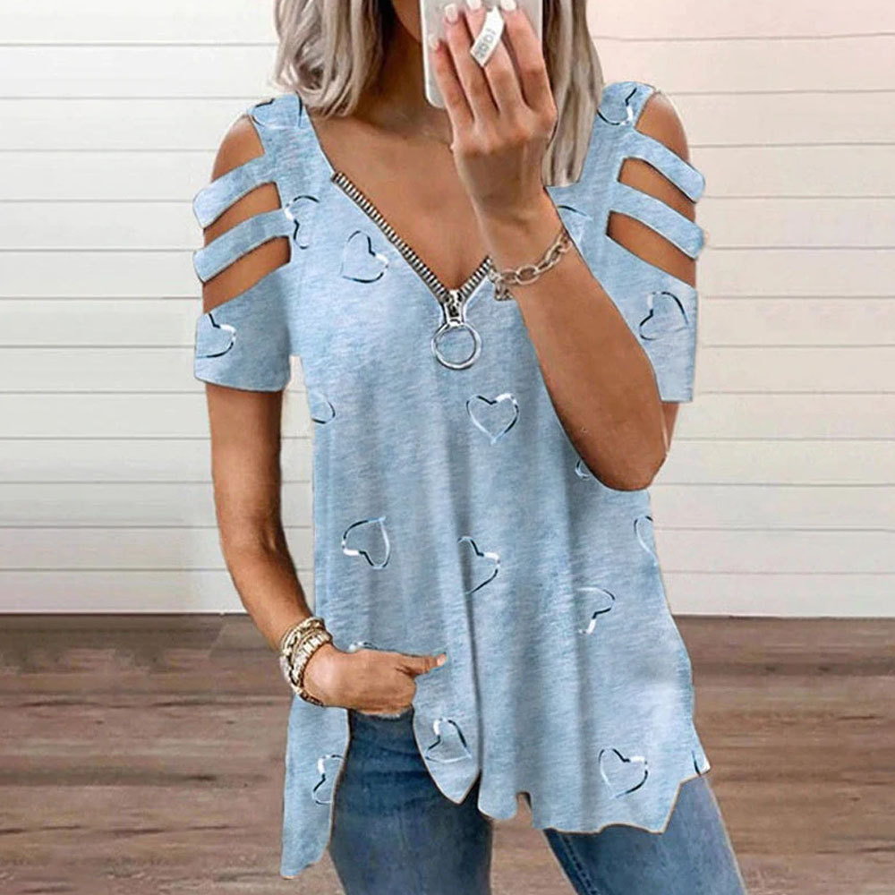 Castillotigo™ Top estampado con cremallera y cuello en V