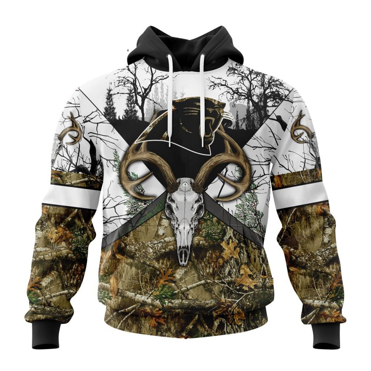 CAROLINA PANTHERS DEER SKULL AND FOREST 3D HOODIE